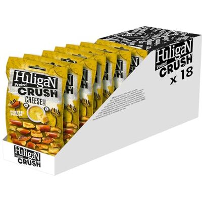 Huligan Pretzels Crush Cheese Sauce (Pack of 18 x 65G) Baked Pretzel Thins Savoury Snacks Bulk Healthy Vegetarian Snack Box Jalepenos Crisps Multipack Huligan Pretzels Crush Cheese Sauce (Pack of 18 x 65G) Baked Pretzel Thins Savoury Snacks Bulk Healthy Vegetarian Snack Box Jalepenos Crisps Multipack
