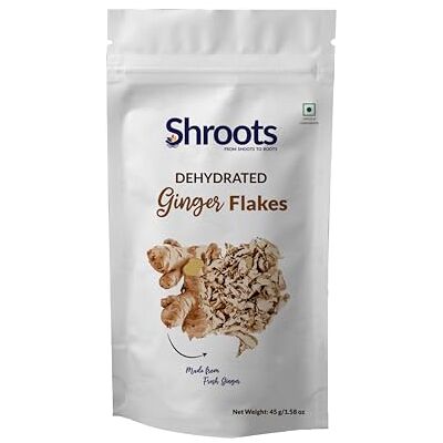 SHROOTS Dried Ginger Flakes 45g (1.58 oz) – Dehydrated Ginger Root, Air Dried Ginger Flakes, No Added Sugar & No Added Salt, Vegan, Gluten Free, Ideal for Tea, Soup, Curry, Stir Fry SHROOTS Dried Ginger Flakes 45g (1.58 oz) – Dehydrated Ginger Root, Air Dried Ginger Flakes, No Added Sugar & No Added Salt, Vegan, Gluten Free, Ideal for Tea, Soup, Curry, Stir Fry