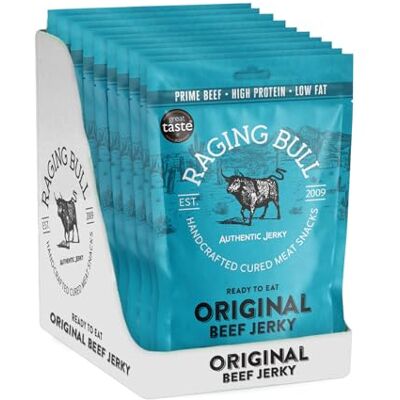Raging Bull 280g Original Beef Jerky 10 x 28g Pack High Protein Snacks Grass Fed Beef Jerky Low Carb Keto Snacks MSG Free Carnivore Snacks Jerky Gift Set Natural Meat Snacks Raging Bull 280g Original Beef Jerky 10 x 28g Pack High Protein Snacks Grass Fed Beef Jerky Low Carb Keto Snacks MSG Free Carnivore Snacks Jerky Gift Set Natural Meat Snacks