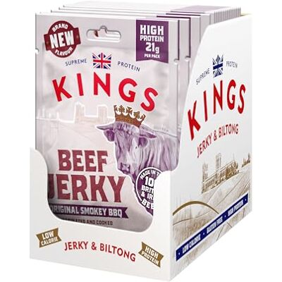 Kings Beef Jerky Smokey BBQ Flavour High Protein Snacks, Marinated and Cooked Meat Bulk Box of 12 x 60 g Packs Kings Beef Jerky Smokey BBQ Flavour High Protein Snacks, Marinated and Cooked Meat Bulk Box of 12 x 60 g Packs