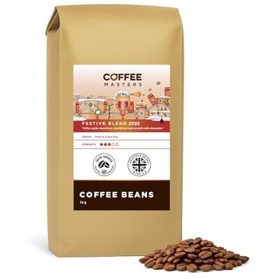 Coffee Masters Coffee Beans 1kg Limited Edition Festive Blend – Toffee Apple, Shortbread and Milk Chocolate Tasting Notes 100% Arabica – Medium Roasted Coffee Masters Coffee Beans 1kg Limited Edition Festive Blend – Toffee Apple, Shortbread and Milk Chocolate Tasting Notes 100% Arabica – Medium Roasted
