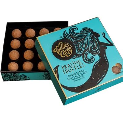 Willie's Cacao Milk Chocolate Truffle Gift Box 16 Milk Chocolate Praline Truffles with Cornish sea salt 110g Single Artisan Chocolate 100% Natural Willie's Cacao Milk Chocolate Truffle Gift Box 16 Milk Chocolate Praline Truffles with Cornish sea salt 110g Single Artisan Chocolate 100% Natural