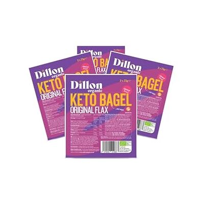 Dillon Organic Keto Bagel Original Flax Gluten-Free, Vegan, Low Sugar, High Fibre, Diabetic-Friendly, High Omega-3, Seed Oil Free, UPF Free 150 g Pack of 4 (8 Bagels) Dillon Organic Keto Bagel Original Flax Gluten-Free, Vegan, Low Sugar, High Fibre, Diabetic-Friendly, High Omega-3, Seed Oil Free, UPF Free 150 g Pack of 4 (8 Bagels)