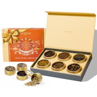 VAHDAM , GLOW Rakhi Gift Set for Brother & Sister 6 Premium Loose Leaf Teas in Tin Caddy Presentation Box Rakhi Gift Hamper Gluten Free, Non-GMO VAHDAM , GLOW Rakhi Gift Set for Brother & Sister 6 Premium Loose Leaf Teas in Tin Caddy Presentation Box Rakhi Gift Hamper Gluten Free, Non-GMO