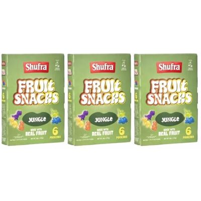 Shufra Fruit Snacks Jungle Kids 153g Pack of 3 Chewy Candy Pouches Made with Real Fruit, Lunchbox Treats, Soft Kosher Gummies for School Snacks Natural & Artificial Flavour Shufra Fruit Snacks Jungle Kids 153g Pack of 3 Chewy Candy Pouches Made with Real Fruit, Lunchbox Treats, Soft Kosher Gummies for School Snacks Natural & Artificial Flavour