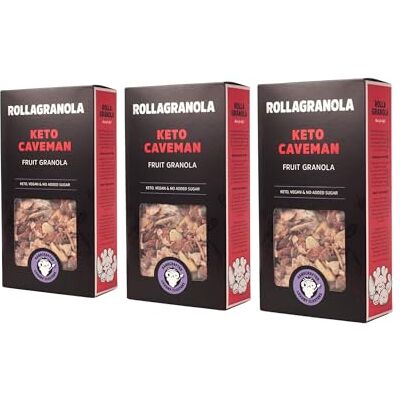 Rollagranola Keto Caveman, Fruit Granola, 3 x 300g Box Keto Granola, High Protein, Low Carb, Vegan, Gluten Free & Cereal Free with No Added Sugar, Handcrafted in the UK (3 x 300g) Rollagranola Keto Caveman, Fruit Granola, 3 x 300g Box Keto Granola, High Protein, Low Carb, Vegan, Gluten Free & Cereal Free with No Added Sugar, Handcrafted in the UK (3 x 300g)
