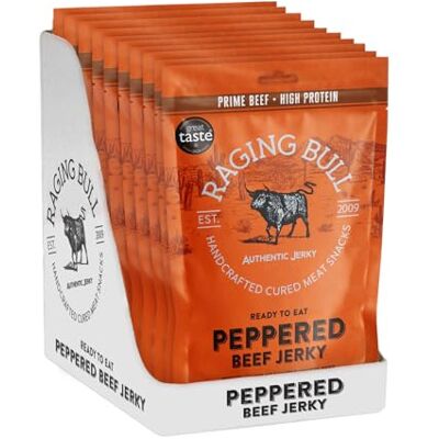 Raging Bull 280g Peppered Beef Jerky 10 x 28g Pack High Protein Snacks Grass Fed Beef Jerky Low Carb Keto Snacks MSG Free Carnivore Snacks Jerky Gift Set Natural Meat Snacks Raging Bull 280g Peppered Beef Jerky 10 x 28g Pack High Protein Snacks Grass Fed Beef Jerky Low Carb Keto Snacks MSG Free Carnivore Snacks Jerky Gift Set Natural Meat Snacks
