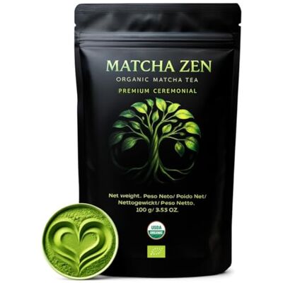 MATCHA ZEN Organic Matcha Green Tea Powder 100 g Ceremonial Grade Premium Matcha tea Collagen Macha Bio Certified Vegan MATCHA ZEN Organic Matcha Green Tea Powder 100 g Ceremonial Grade Premium Matcha tea Collagen Macha Bio Certified Vegan