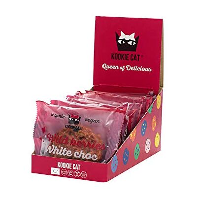 Kookie Cat Wild Berries & White Chocolate Individually Wrapped Vegan Cookies, Gluten Free, Soy Free, Bio and Organic, Cashew & Oat, 12 X 50g in A Box Kookie Cat Wild Berries & White Chocolate Individually Wrapped Vegan Cookies, Gluten Free, Soy Free, Bio and Organic, Cashew & Oat, 12 X 50g in A Box