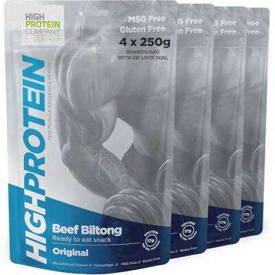 Hunters Biltong High Protein Original Biltong, 1kg Pack of 4 x 250g High Protein, low fat, Thin Tender Slices of authentic Beef Biltong, beef Jerky, Gluten & MSG Free, Convenient Snack Hunters Biltong High Protein Original Biltong, 1kg Pack of 4 x 250g High Protein, low fat, Thin Tender Slices of authentic Beef Biltong, beef Jerky, Gluten & MSG Free, Convenient Snack
