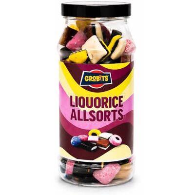 GROBITS Liquorice Allsorts 600g Retro Sweets Gift Jar – Classic Assorted Liquorice Mix – Traditional British Pick & Mix Candy – Sweet Sharing Tub for Birthdays, Parties & Gift Giving GROBITS Liquorice Allsorts 600g Retro Sweets Gift Jar – Classic Assorted Liquorice Mix – Traditional British Pick & Mix Candy – Sweet Sharing Tub for Birthdays, Parties & Gift Giving