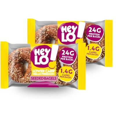 Heylo Low Carb Seeded Keto Bagels, 1.4g Carbs & 24g Protein per Bagel Low Sugar, High Protein & Fibre, Blood Sugar Management, Bread Alternative, 2 Pack Heylo Low Carb Seeded Keto Bagels, 1.4g Carbs & 24g Protein per Bagel Low Sugar, High Protein & Fibre, Blood Sugar Management, Bread Alternative, 2 Pack