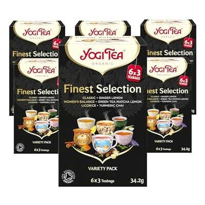 YOGI TEA , Finest Selection, Organic Spice and Herbal Teas, Variety Pack of Bestselling Teas Including Green Tea Matcha Lemon and Turmeric Chai, 6 Packs x 18 Tea Bags (108 Teabags Total) YOGI TEA , Finest Selection, Organic Spice and Herbal Teas, Variety Pack of Bestselling Teas Including Green Tea Matcha Lemon and Turmeric Chai, 6 Packs x 18 Tea Bags (108 Teabags Total)