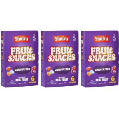 Shufra Fruit Snacks Variety 153g Pack of 3 Chewy Candy Pouches Made with Real Fruit, Lunchbox Treats, Soft Kosher Gummies for School Snacks Natural & Artificial Flavour Shufra Fruit Snacks Variety 153g Pack of 3 Chewy Candy Pouches Made with Real Fruit, Lunchbox Treats, Soft Kosher Gummies for School Snacks Natural & Artificial Flavour