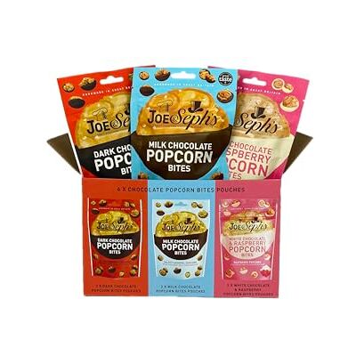 Joe & Seph's Popcorn Bites (Pack of 6) Milk Chocolate, Dark Chocolate & Raspberry White Chocolate, Salted Caramel Gourmet Sweet Popcorn Gift Joe & Seph's Popcorn Bites (Pack of 6) Milk Chocolate, Dark Chocolate & Raspberry White Chocolate, Salted Caramel Gourmet Sweet Popcorn Gift