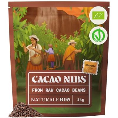 NaturaleBio Organic Raw Cacao Nibs Crunchy Chocolate Chips Alternative 1 kg. Pure cacao nibs from Theobroma cacao, for smoothies, bowls, baking and snacks. NaturaleBio Organic Raw Cacao Nibs Crunchy Chocolate Chips Alternative 1 kg. Pure cacao nibs from Theobroma cacao, for smoothies, bowls, baking and snacks.