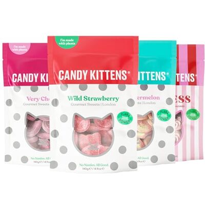 Candy Vegan Sweets The OG Selection (4 x 140g) – Vegan Chewy Sweets Bundle, Wild Strawberry, Sour Watermelon, Eton Mess & Very Cherry – Ideal Snacks for Sweet Hampers & Pick and Mix Candy Vegan Sweets The OG Selection (4 x 140g) – Vegan Chewy Sweets Bundle, Wild Strawberry, Sour Watermelon, Eton Mess & Very Cherry – Ideal Snacks for Sweet Hampers & Pick and Mix