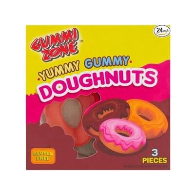 Zone Doughnuts, Doughnut Shaped Gummies, Mango, Strawberry And Yoghurt Flavoured, Gluten-Free, Dairy-Free, Nut-Free, Suitable for Coeliacs, Halal Approved, Sweet Gift Pack For Kid, 24 x 21g Zone Doughnuts, Doughnut Shaped Gummies, Mango, Strawberry And Yoghurt Flavoured, Gluten-Free, Dairy-Free, Nut-Free, Suitable for Coeliacs, Halal Approved, Sweet Gift Pack For Kid, 24 x 21g