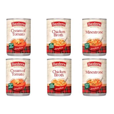 Baxters Favourites Mix Pack of Soup, Chicken Broth, Minestrone, Cream of Tomato, 400 g (Pack of 6) Baxters Favourites Mix Pack of Soup, Chicken Broth, Minestrone, Cream of Tomato, 400 g (Pack of 6)