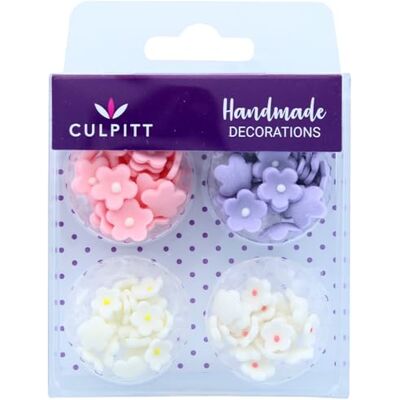 Culpitt Pink Mini Flower Sugar Pipings 100 Pack 6mm & 10mm Sizes, Royal Icing Centre, Handmade, Ready To Use On Cakes Or Cupcakes Culpitt Pink Mini Flower Sugar Pipings 100 Pack 6mm & 10mm Sizes, Royal Icing Centre, Handmade, Ready To Use On Cakes Or Cupcakes