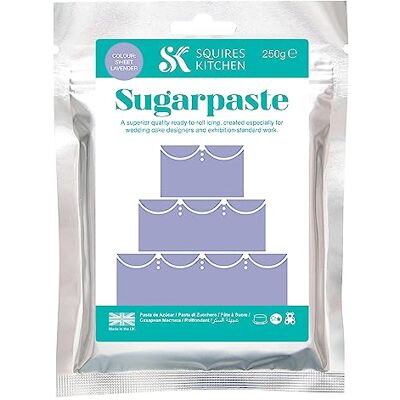 Squires Kitchen Sweet Lavender Ready To Roll Sugarpaste Icing for Decorating Cakes, Cupcakes and Cookies, Premium Quality Rolled Fondant 250g Squires Kitchen Sweet Lavender Ready To Roll Sugarpaste Icing for Decorating Cakes, Cupcakes and Cookies, Premium Quality Rolled Fondant 250g