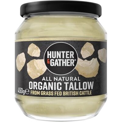 Hunter & Gather Organic Beef Tallow 450g British Grass-Fed 100% Organic Beef Tallow from British Grass-Fed Suet. 250C Smoke Point for Searing and Roasting Hunter & Gather Organic Beef Tallow 450g British Grass-Fed 100% Organic Beef Tallow from British Grass-Fed Suet. 250C Smoke Point for Searing and Roasting