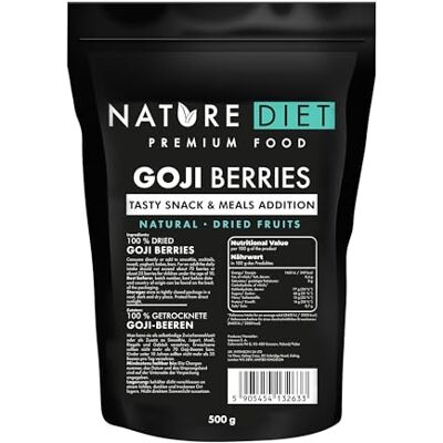 Nature Diet Goji Berries 500g Rich in Fibre & Protein Vegan, Gluten-Free & Lactose-Free Non-GMO Ideal for Snacks, Smoothies & Baking Nature Diet Goji Berries 500g Rich in Fibre & Protein Vegan, Gluten-Free & Lactose-Free Non-GMO Ideal for Snacks, Smoothies & Baking
