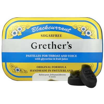 GRETHER'S Sugar Free Blackcurrant Pastilles 440g Tin Sore Throat Soothing, Dry Mouth Relief, Natural Remedy for a Healthy Voice Premium Swiss Pastilles for Voice & Throat Comfort – Sugarfree – Intense Fruit Flavor – Gift for Singers & Teachers GRETHER'S Sugar Free Blackcurrant Pastilles 440g Tin Sore Throat Soothing, Dry Mouth Relief, Natural Remedy for a Healthy Voice Premium Swiss Pastilles for Voice & Throat Comfort – Sugarfree – Intense Fruit Flavor – Gift for Singers & Teachers
