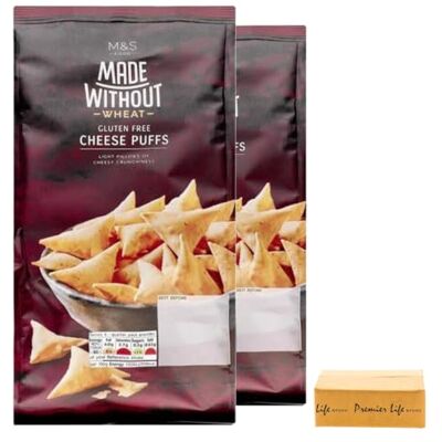 Premier Life Store M&S Cheese Puffs, Made Without Wheat, Gluten Free, Light and Crunchy, 100g, 2 Pack, In Box Premier Life Store M&S Cheese Puffs, Made Without Wheat, Gluten Free, Light and Crunchy, 100g, 2 Pack, In Box