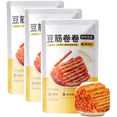 TraiHuyan 3-Pack Spicy Gluten Rolls (100g Each), Classic Chinese Hot & Spicy Snacks, Vegan-Friendly Savory Jerky, Chewy Oriental Street Food, High-protein snacks and halal TraiHuyan 3-Pack Spicy Gluten Rolls (100g Each), Classic Chinese Hot & Spicy Snacks, Vegan-Friendly Savory Jerky, Chewy Oriental Street Food, High-protein snacks and halal