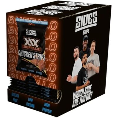 SIDES Chicken Strips XIX Buffalo Flavour High Protein Chicken Jerky Meat Snack Box of 9 x 35 g Packs SIDES Chicken Strips XIX Buffalo Flavour High Protein Chicken Jerky Meat Snack Box of 9 x 35 g Packs