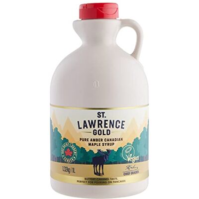 St LAWRENCE GOLD 100% Pure Canadian Maple Syrup 1 Litre Grade A, Amber Rich, Caramel Butter Syrup for Pancakes, Waffles, Cooking and Glazing Gluten Free, Vegan, Bulk Buy St LAWRENCE GOLD 100% Pure Canadian Maple Syrup 1 Litre Grade A, Amber Rich, Caramel Butter Syrup for Pancakes, Waffles, Cooking and Glazing Gluten Free, Vegan, Bulk Buy