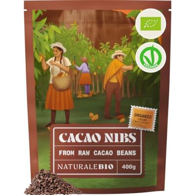 NaturaleBio Organic Raw Cacao Nibs Crunchy Chocolate Chips Alternative 400 g. Pure cacao nibs from Theobroma cacao, for smoothies, bowls, baking and snacks. NaturaleBio Organic Raw Cacao Nibs Crunchy Chocolate Chips Alternative 400 g. Pure cacao nibs from Theobroma cacao, for smoothies, bowls, baking and snacks.