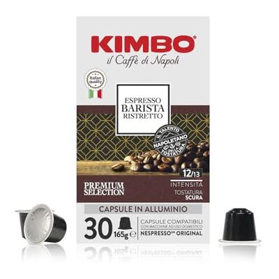 Kimbo Coffee Espresso Barista Ristretto (1 x 30) Nespresso Coffee Machine Compatible 30 Aluminium Capsules, Dark Roast Italian Coffee Pods Kimbo Coffee Espresso Barista Ristretto (1 x 30) Nespresso Coffee Machine Compatible 30 Aluminium Capsules, Dark Roast Italian Coffee Pods