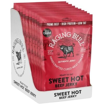 Raging Bull 280g Sweet Hot Beef Jerky 10 x 28g Pack High Protein Snacks Grass Fed Beef Jerky Low Carb Keto Snacks MSG Free Carnivore Snacks Jerky Gift Set Natural Meat Snacks Raging Bull 280g Sweet Hot Beef Jerky 10 x 28g Pack High Protein Snacks Grass Fed Beef Jerky Low Carb Keto Snacks MSG Free Carnivore Snacks Jerky Gift Set Natural Meat Snacks
