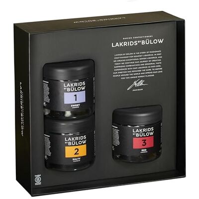LAKRIDS BY BÜLOW Gift Box 3x150g 1, 2 & 3 Sweet, Salty & Red Vegan Gourmet Liquorice Made in Denmark LAKRIDS BY BÜLOW Gift Box 3x150g 1, 2 & 3 Sweet, Salty & Red Vegan Gourmet Liquorice Made in Denmark