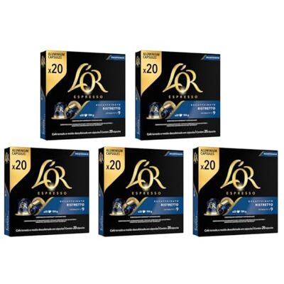 L'Or Espresso Ristretto Decaf Coffee Pods x 20 Intensity 9 (Pack of 5, Total 100 Capsules) L'Or Espresso Ristretto Decaf Coffee Pods x 20 Intensity 9 (Pack of 5, Total 100 Capsules)