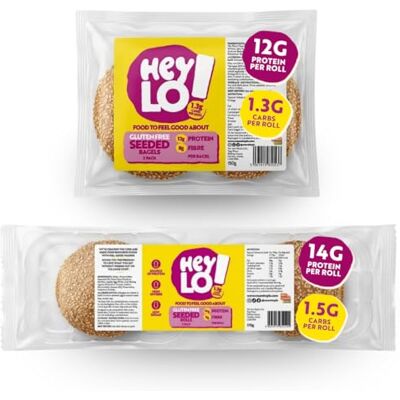 Heylo Low Carb Gluten Free Keto Bread Bundle, 1.3-1.5g Carbs & 13g Protein Low Sugar, High Fibre, Blood Sugar Management, Seeded Rolls & Bagels (2 Rolls + 2 Bagels), Coeliac Friendly, Freezable Heylo Low Carb Gluten Free Keto Bread Bundle, 1.3-1.5g Carbs & 13g Protein Low Sugar, High Fibre, Blood Sugar Management, Seeded Rolls & Bagels (2 Rolls + 2 Bagels), Coeliac Friendly, Freezable