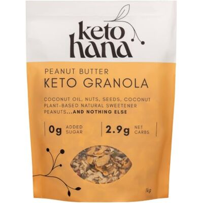 Keto Hana Peanut Butter Keto Granola Keto Diet Vegan Grain Free Dairy Free Plant Based No Refined Sugars Gluten Free 2.9g Net Carbs Breakfast Cereal Bulk, Family Pack 1kg/2.2lbs Keto Hana Peanut Butter Keto Granola Keto Diet Vegan Grain Free Dairy Free Plant Based No Refined Sugars Gluten Free 2.9g Net Carbs Breakfast Cereal Bulk, Family Pack 1kg/2.2lbs