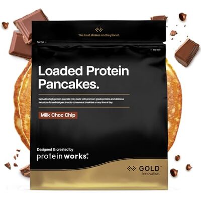 THE PROTEIN WORKS Protein Works Loaded Protein Pancakes Gold, Milk Choc Chip, 500g Premium Protein Pancake Mix, High Protein Breakfast, Low Sugar, Low Fat, 8 Servings THE PROTEIN WORKS Protein Works Loaded Protein Pancakes Gold, Milk Choc Chip, 500g Premium Protein Pancake Mix, High Protein Breakfast, Low Sugar, Low Fat, 8 Servings
