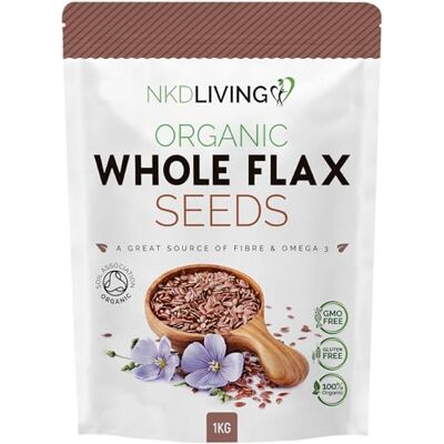 NKD Living Organic Whole Flax Seeds (Linseeds) 1kg – High in Fibre & Omega-3, Vegan, Non-GMO NKD Living Organic Whole Flax Seeds (Linseeds) 1kg – High in Fibre & Omega-3, Vegan, Non-GMO