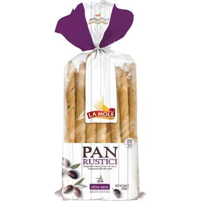LA MOLE Olive Filled Panrustici Breadsticks, Classic Breadsticks Best Served with Meats, Soft Cheeses & Olives or Partnered with Dips and Soups, 250g Bag LA MOLE Olive Filled Panrustici Breadsticks, Classic Breadsticks Best Served with Meats, Soft Cheeses & Olives or Partnered with Dips and Soups, 250g Bag