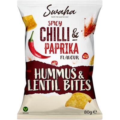 SWAHA Lentil & Hummus Bites Crisps Multipacks 40g, 80g Traditional Hand-Cooked Crisps from UK All-Natural Snack 100% British Ingredients (CHILLI AND PAPRIKA, 80g, 12 PACK) SWAHA Lentil & Hummus Bites Crisps Multipacks 40g, 80g Traditional Hand-Cooked Crisps from UK All-Natural Snack 100% British Ingredients (CHILLI AND PAPRIKA, 80g, 12 PACK)