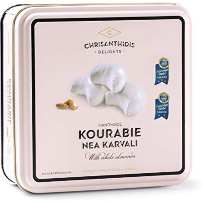 Chrisanthidis Delights Chrisanthidis Traditional Greek Kourabie 450 g – Almond Shortbread Butter Cookies with Icing Sugar – Authentic Mediterranean Pastries in Luxury Metal Box Chrisanthidis Delights Chrisanthidis Traditional Greek Kourabie 450 g – Almond Shortbread Butter Cookies with Icing Sugar – Authentic Mediterranean Pastries in Luxury Metal Box