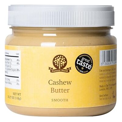 Nutural World Smooth Cashew Nut Butter (1kg) Great Taste Award Winner 100% pure single ingredient Nutural World Smooth Cashew Nut Butter (1kg) Great Taste Award Winner 100% pure single ingredient