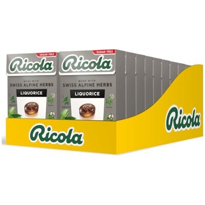 Ricola Liquorice Sugar Free Swiss Herbal Sweets, Herb Drops, Sweet Box 45g Pack of 20 Boxes Ricola Liquorice Sugar Free Swiss Herbal Sweets, Herb Drops, Sweet Box 45g Pack of 20 Boxes