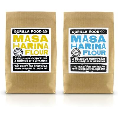 Gorilla Food Co. Masa Harina White & Blue Corn Tortilla Flour (GMO Free) 2 x 800g Combo Pack Gorilla Food Co. Masa Harina White & Blue Corn Tortilla Flour (GMO Free) 2 x 800g Combo Pack