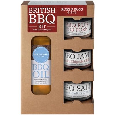 Ross & Ross Gifts British BBQ Quad Kit, Containing Original BBQ Oil, 250ml, BBQ Rub, 50g, Smoky Chipotle BBQ Jam, 50g and BBQ Salt, 50g Ross & Ross Gifts British BBQ Quad Kit, Containing Original BBQ Oil, 250ml, BBQ Rub, 50g, Smoky Chipotle BBQ Jam, 50g and BBQ Salt, 50g