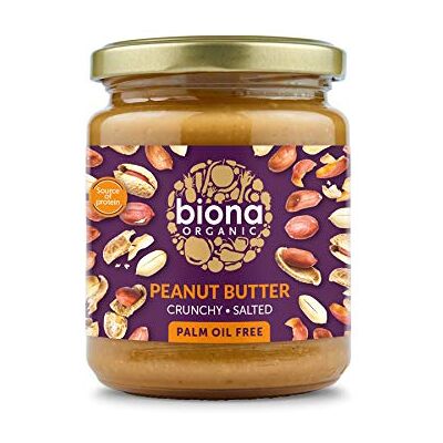 Biona Organic Peanut Butter Crunchy with Sea Salt (250g Pack of 2 Biona Organic Peanut Butter Crunchy with Sea Salt (250g Pack of 2