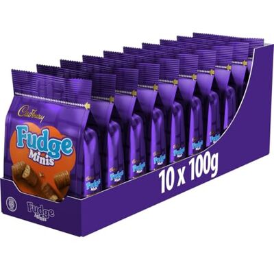 Cadbury Fudge Minis Bites, Sharing Bag, 100 g (Pack of 10) Indulgent Milk Chocolate Coated Fudge Bites, For Sharing, For Parties Cadbury Fudge Minis Bites, Sharing Bag, 100 g (Pack of 10) Indulgent Milk Chocolate Coated Fudge Bites, For Sharing, For Parties